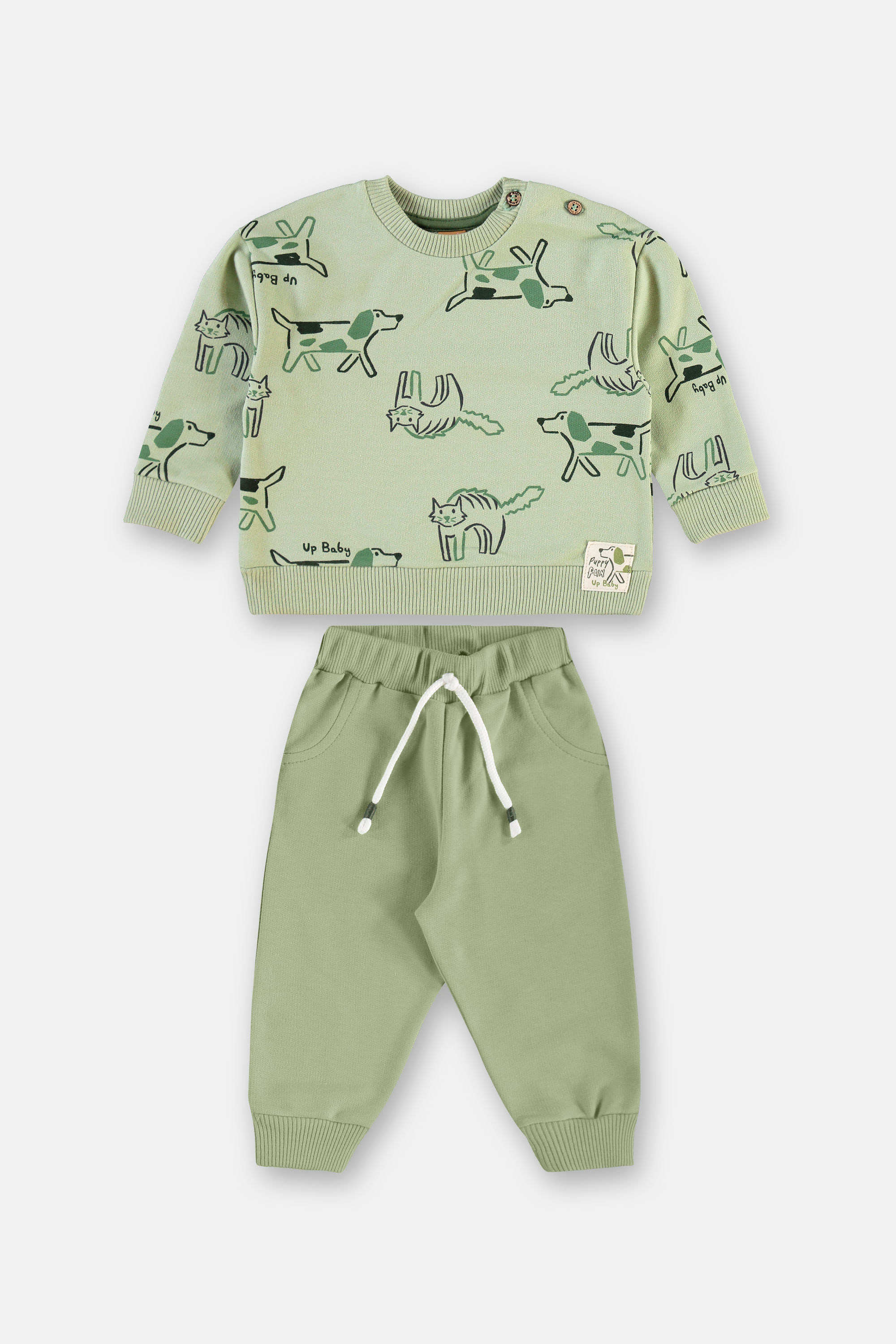 Conjunto Para Bebê Menino Com Blusão Estampado E Calça (Verde) Up Baby