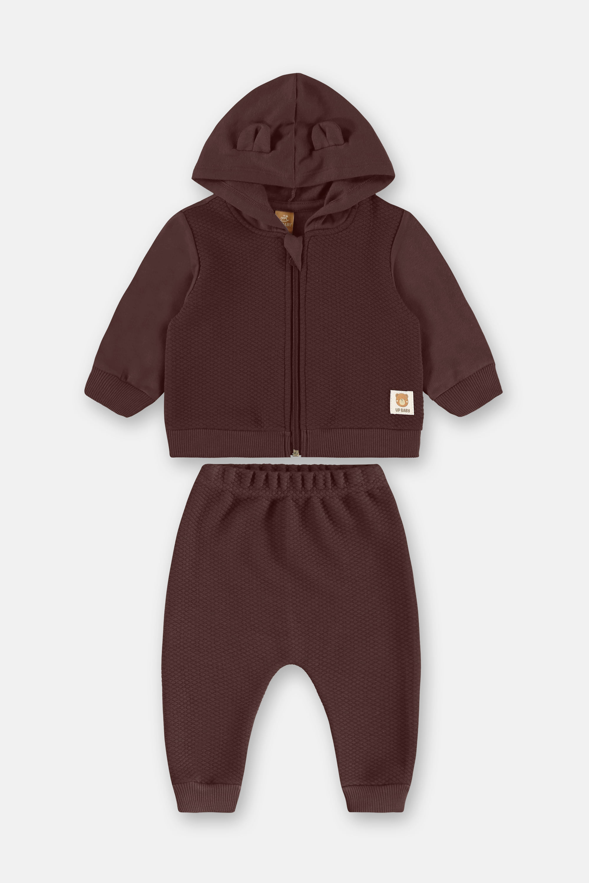 Conjunto Bebê Menino Jaqueta Com Orelhinhas E Calça Matelassê (Marrom) Up Baby