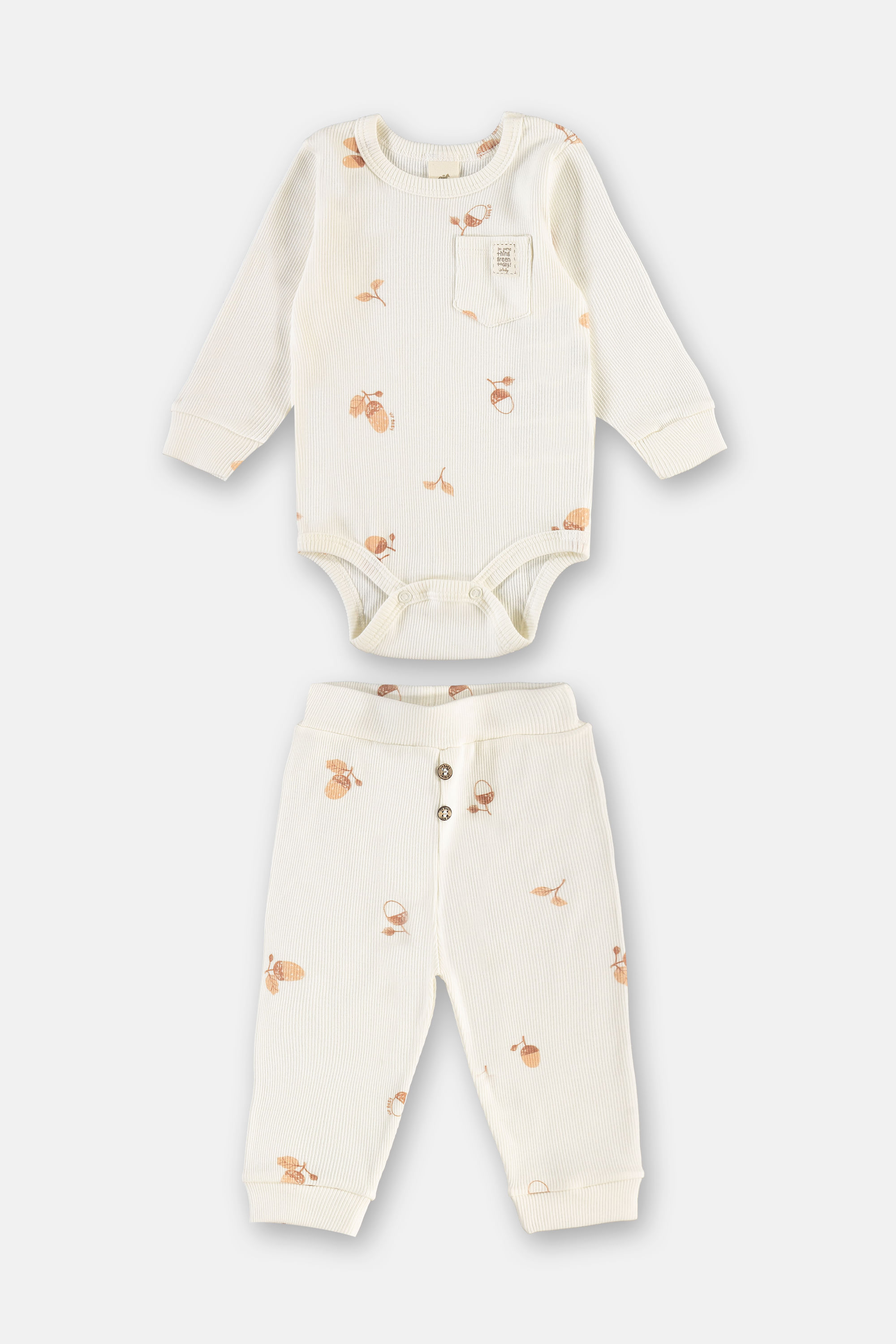 Conjunto Para Bebê Unissex Com Body E Calça (Off White) Up Baby