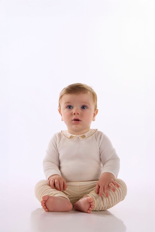 Conjunto Bebê Menino Com Body Gola Dupla E Calça Listrada (Off White) Up Baby