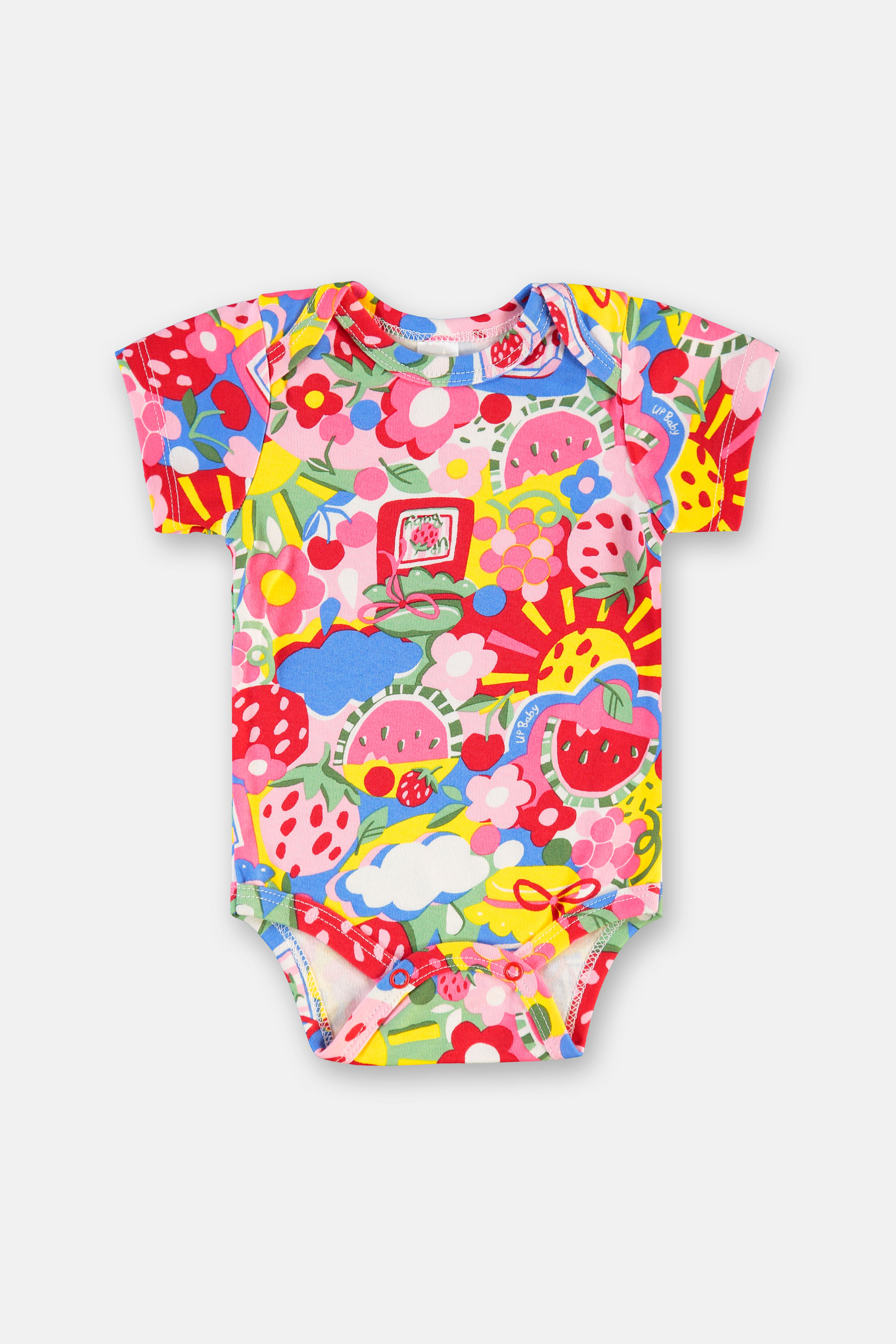 Body Bebê Menina Manga Curta Em Suedine Estampado (Multicolor) Up Baby