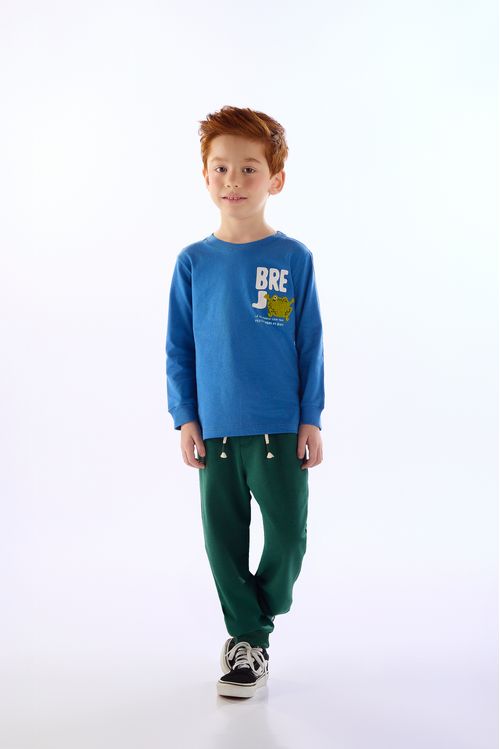 Conjunto Brejo com Camiseta e Calça Infantil Masculino (Azul) Três e Já
