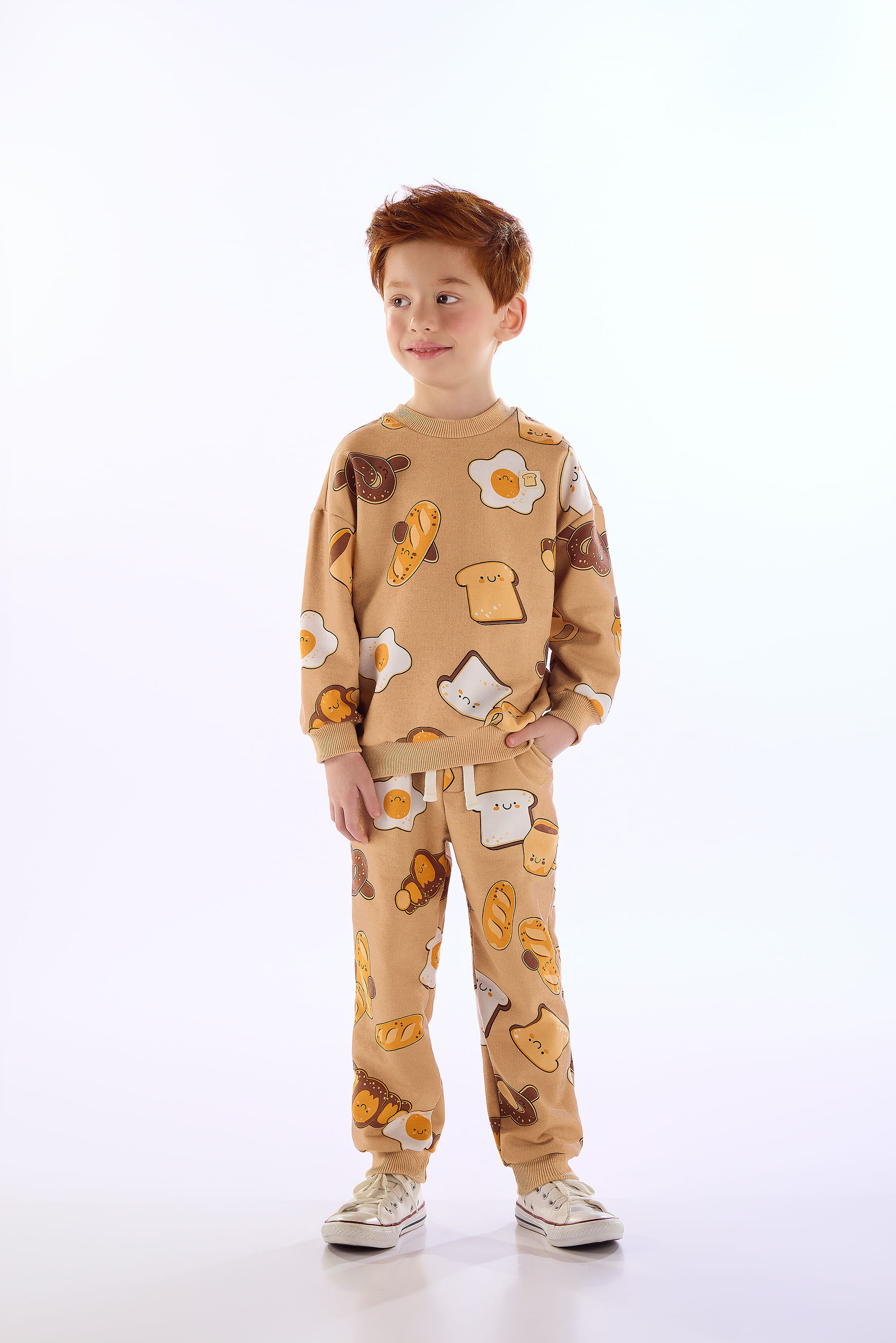 Conjunto Infantil Masculino Blusão e Calça Baguette (Marrom) Três e Já