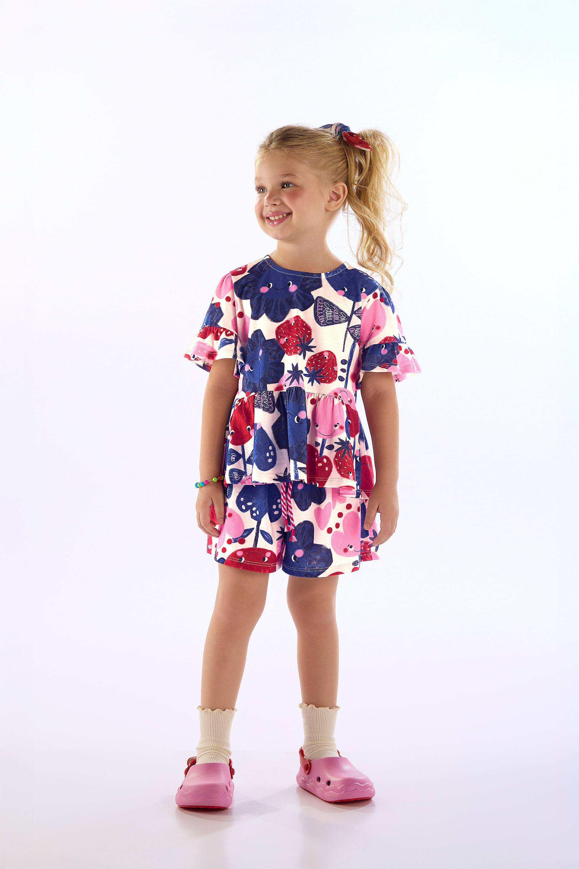 Conjunto Tulipa Infantil com Blusa e Shorts (Branco) Três e Já