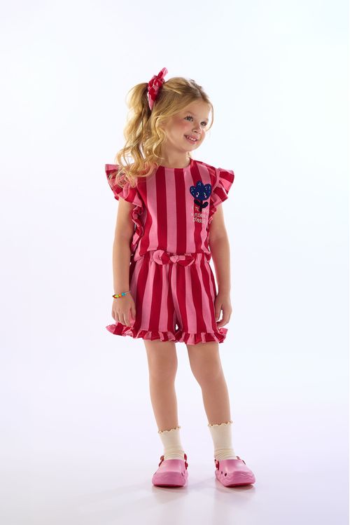 Conjunto Tulipa Infantil com Bata e Short (Rosa) Três e Já