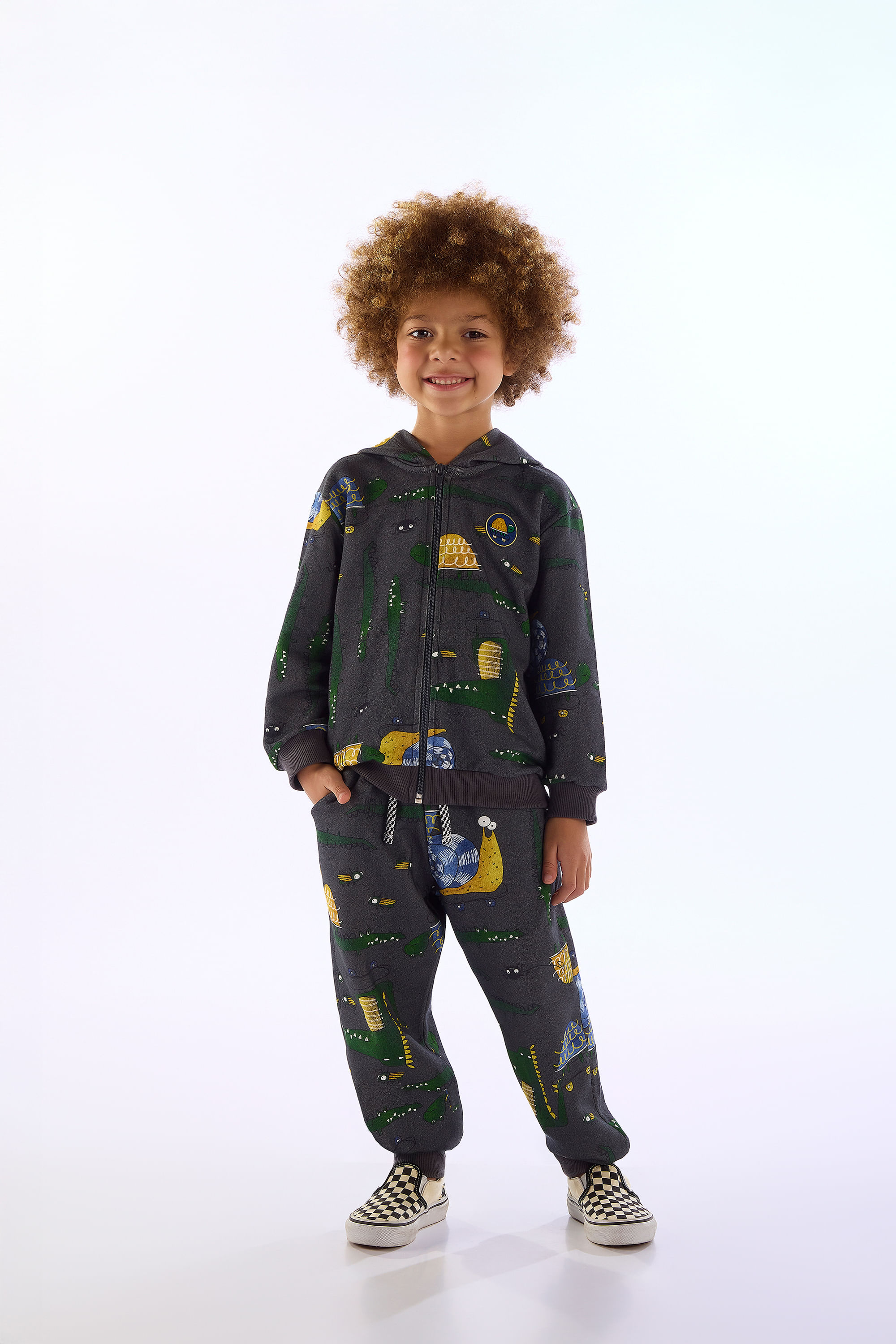 Conjunto Pega-Pega Jaqueta e Calça Infantil (Cinza Chumbo) Três e Já