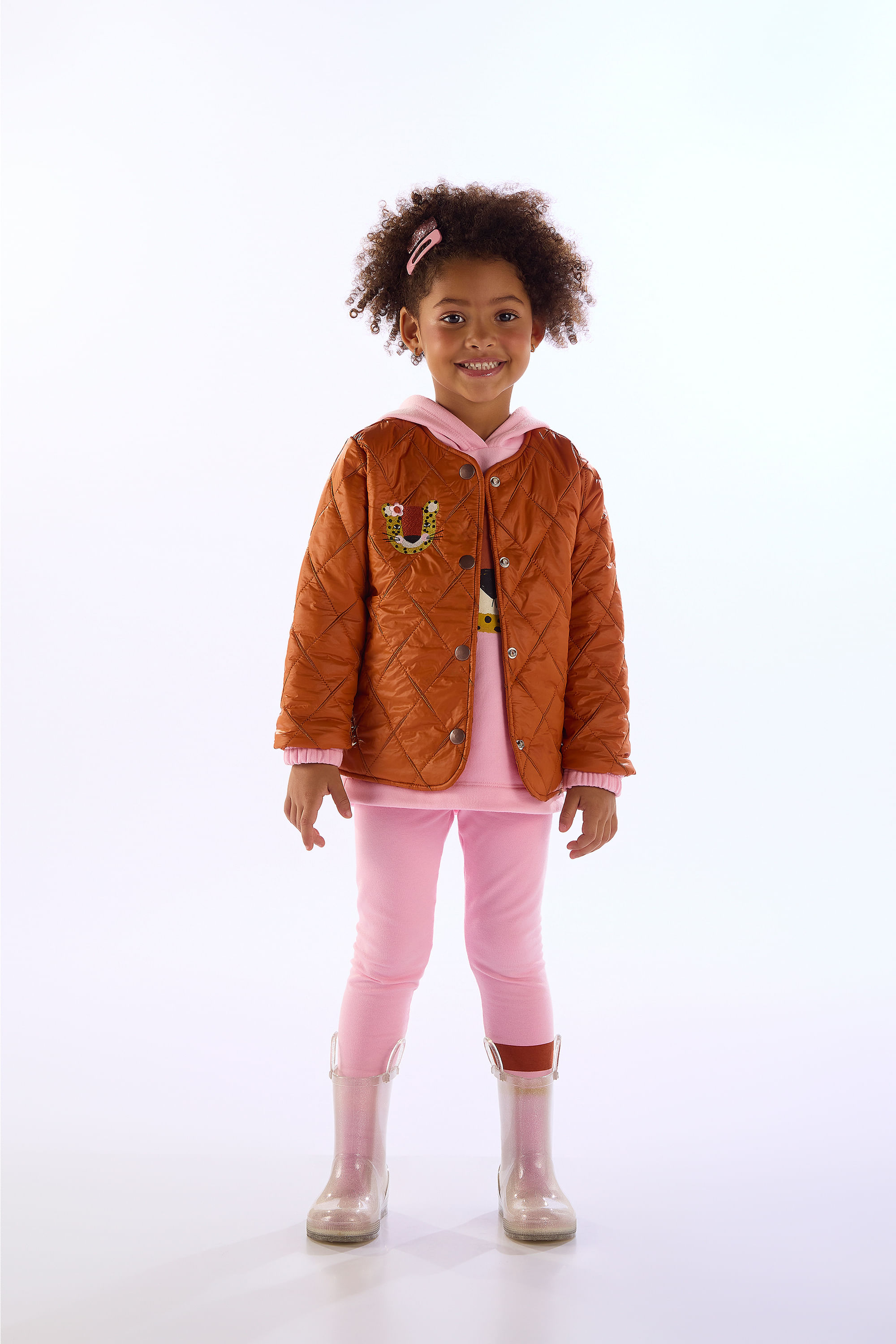 Jaqueta Infantil Onça Florida em Poliéster (Marrom) Três e Já