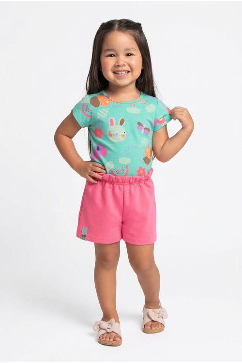 Conjunto Infantil com Blusa de Bichinhos e Short para Menina (Verde) Bee Loop