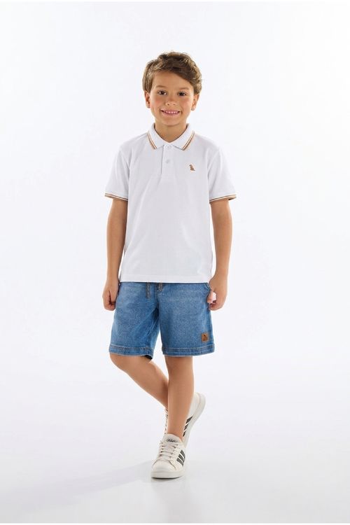 Camisa Polo Infantil Masculina em Piquet com Elastano (Branco) Quimby