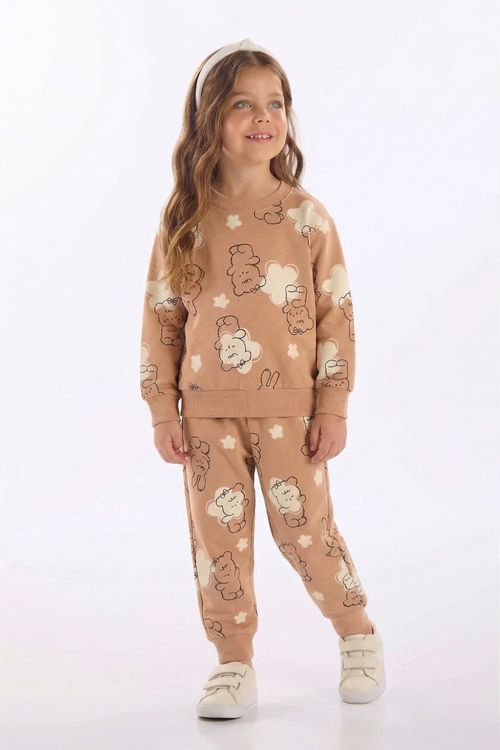 Conjunto Infantil Ursos e Coelhos em Moletom (Marrom) Bee Loop