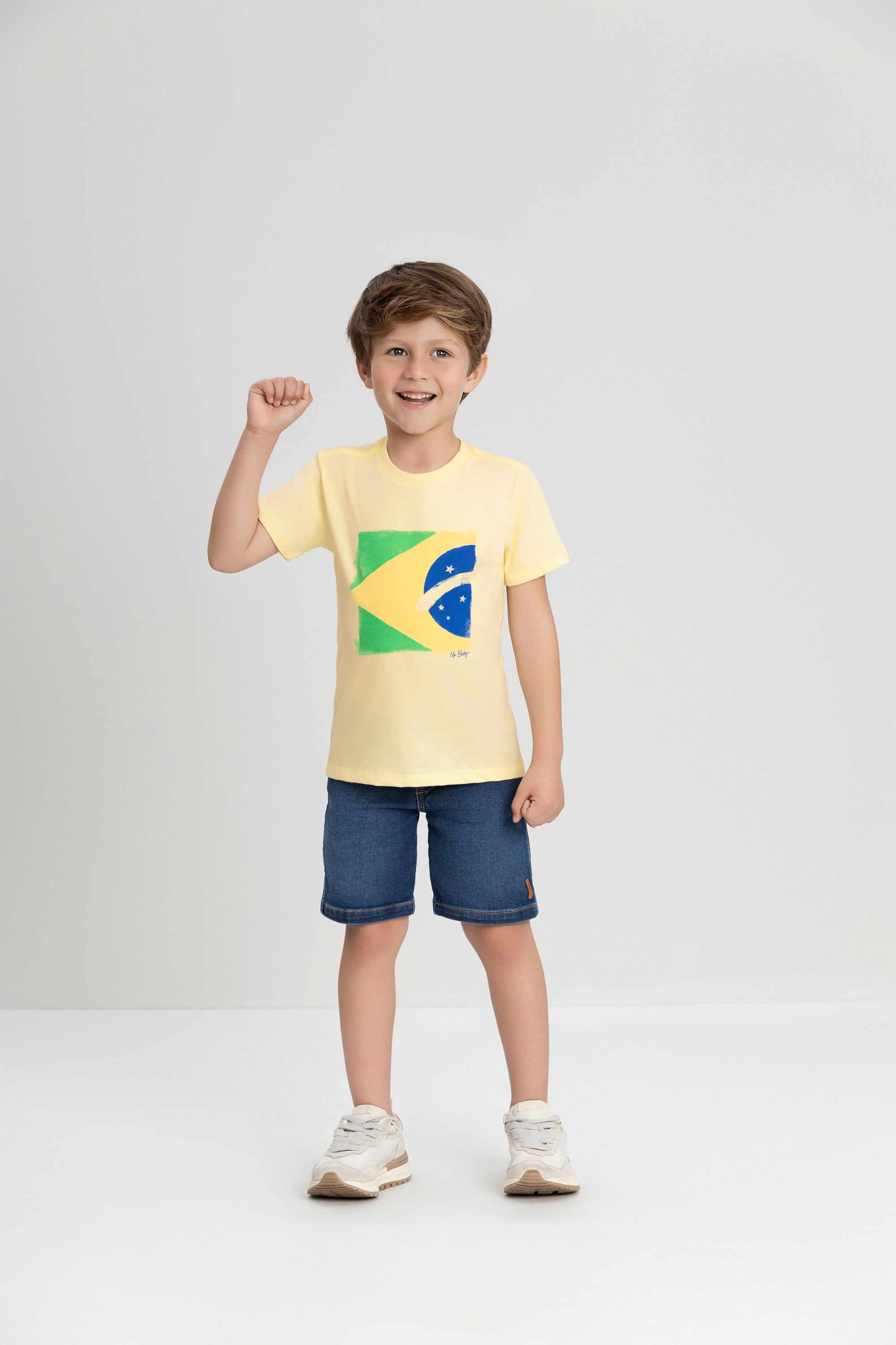 Camisa Infantil Unissex com Bandeira Brasil (Amarelo) Up Baby