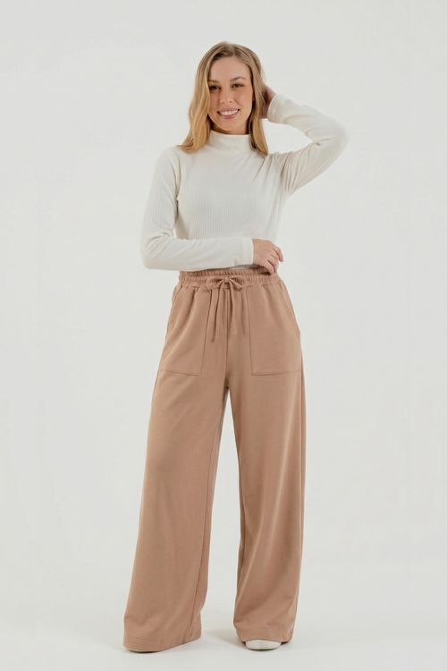 Calça Feminina em Moletom sem Felpa (Bege) Just Basic