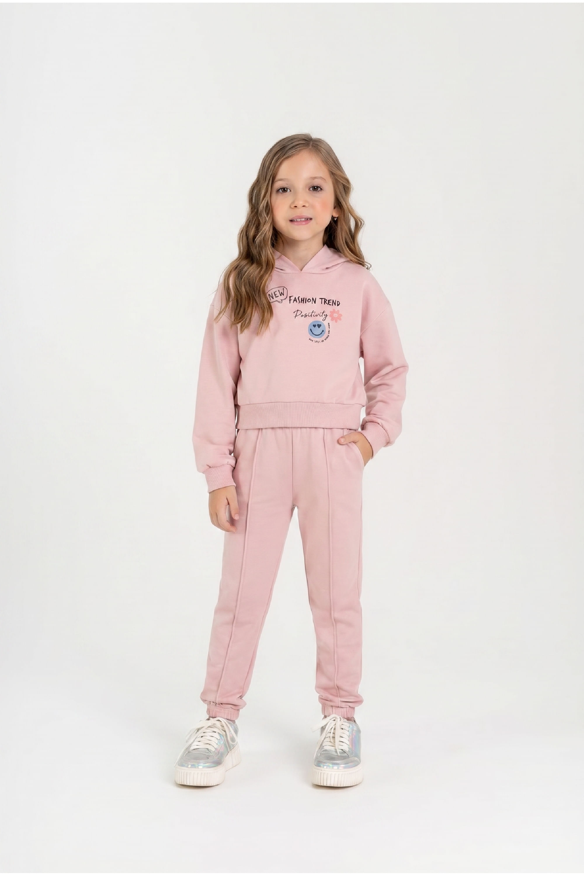 Conjunto Infantil Feminino com Blusão Cropped e Calça (Rosa) Guloseima
