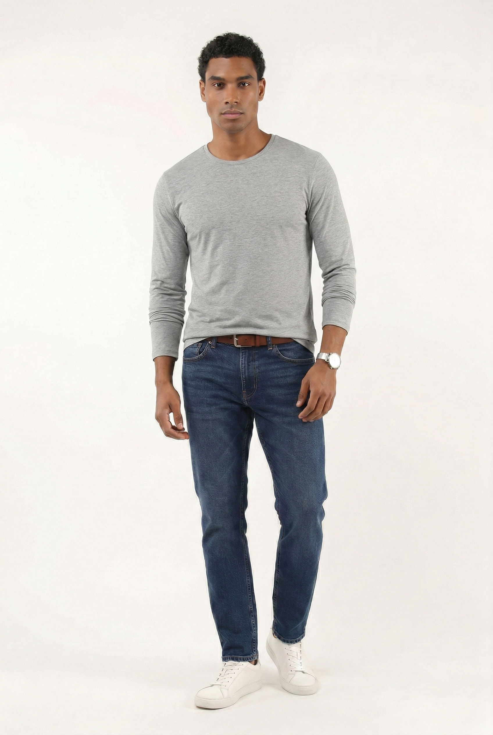 Camiseta Básica de Mangas Longas Masculino Adulto (Cinza) Just Basic