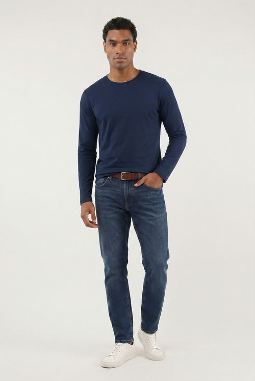 Camiseta Básica de Mangas Longas Masculino Adulto (Azul) Just Basic