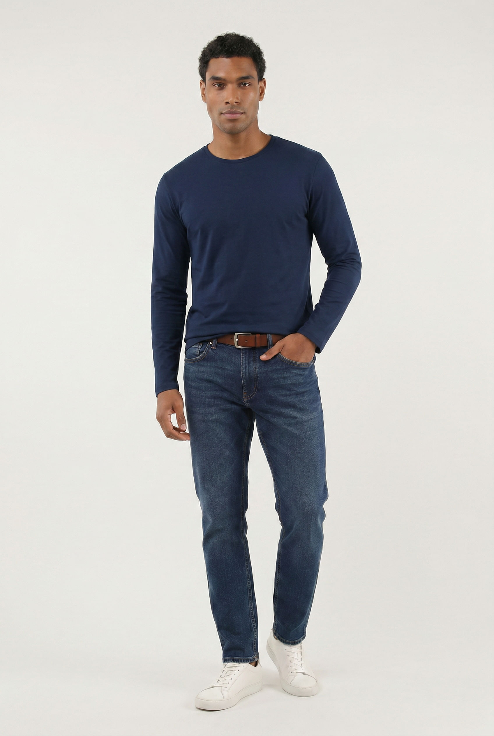 Camiseta Básica de Mangas Longas Masculino Adulto (Azul) Just Basic