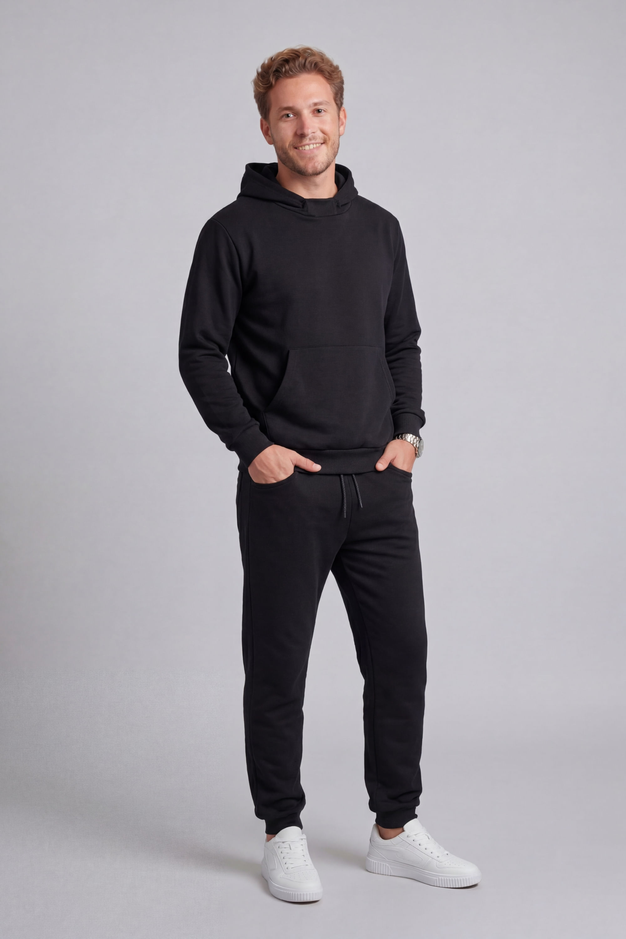 Blusão Básico Adulto Masculino em Moletom (Preto) Just Basic