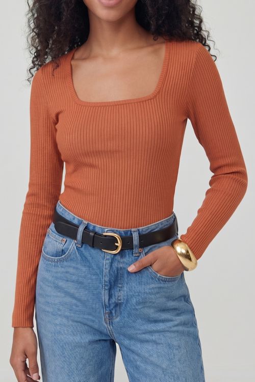 Blusa Feminina em Ribana Canelada (Laranja) Just Basic