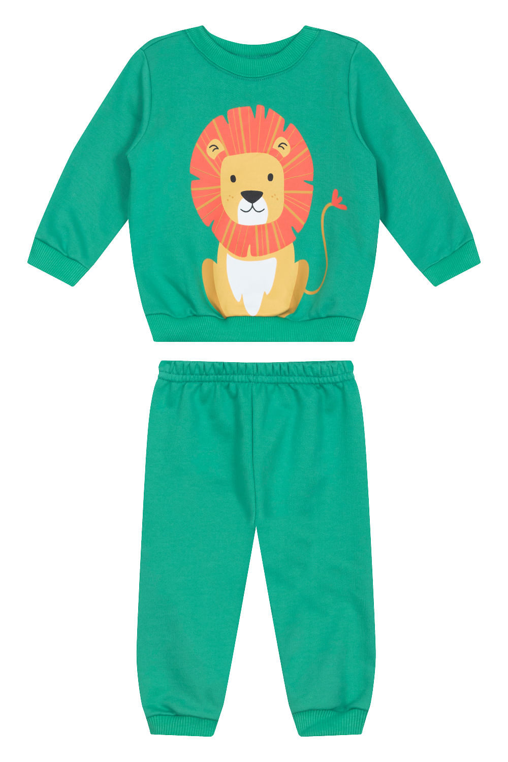 Conjunto Infantil Menino com Blusão Leão e Calça em Moletom (Verde) Guloseima